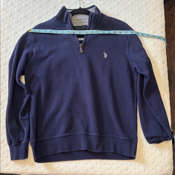 U.S. Polo Assn. Men's Dark Blue 1/4 Zip Mock Neck Flatback Pullover Sweater - Picture 5 of 13